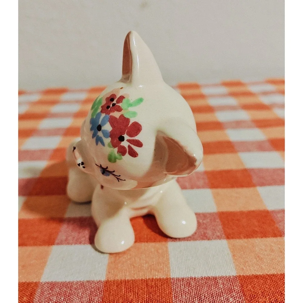 Rare 1940's DeLee Cat Floral ‎ Porcelain Figurine Pottery Hand Painted